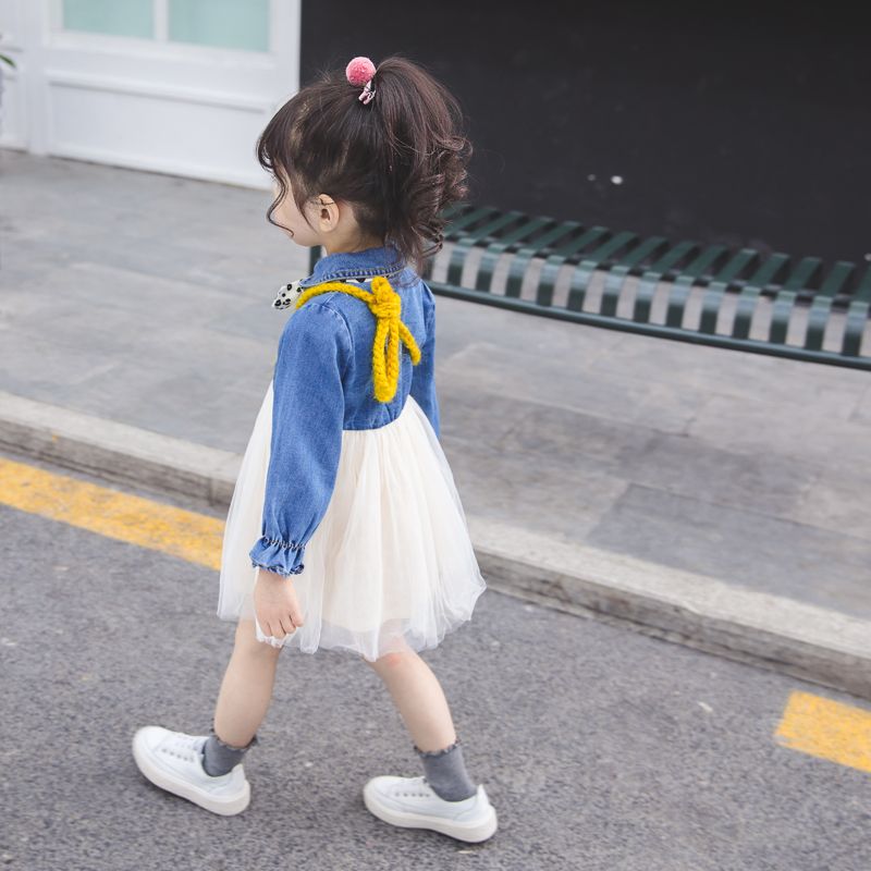 Girls' Princess Dress 2020 new girl baby Korean puff gauze skirt children's foreign style jeans dress fashion