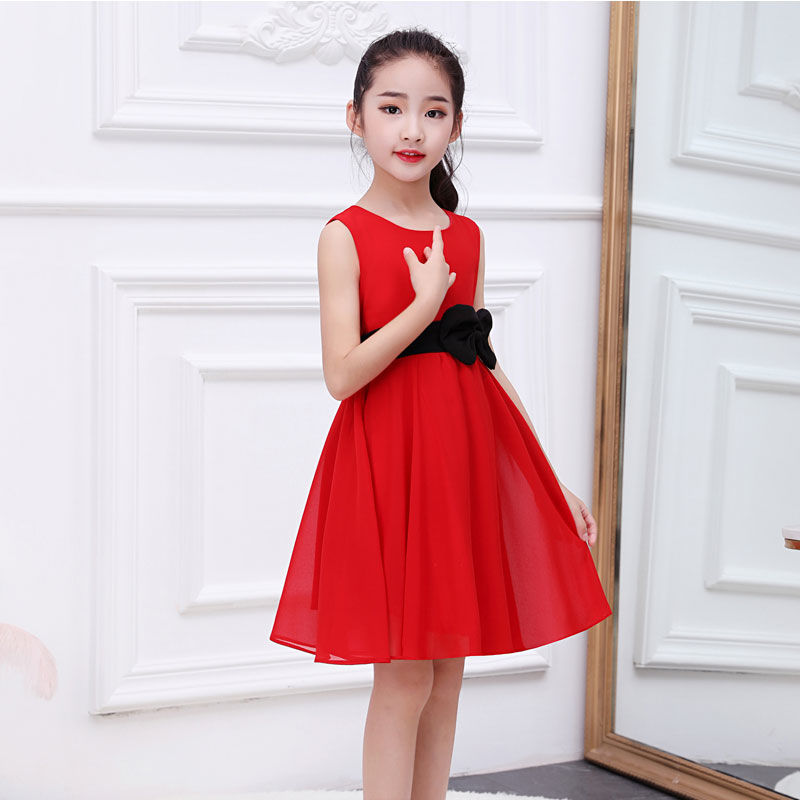 Girls Chiffon Dress 2020 new princess dress foreign style skirt summer children's wear little girl red beach skirt