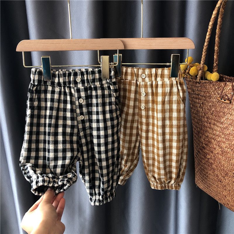 Boys' pants summer mosquito pants children's Harem Pants Boys' summer Plaid casual thin Capris