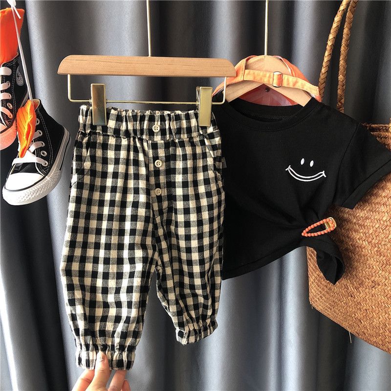 Boys' pants summer mosquito pants children's Harem Pants Boys' summer Plaid casual thin Capris