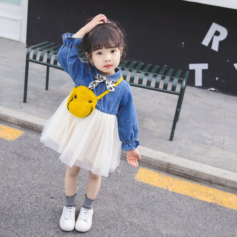 Girls' Princess Dress 2020 new girl baby Korean puff gauze skirt children's foreign style jeans dress fashion