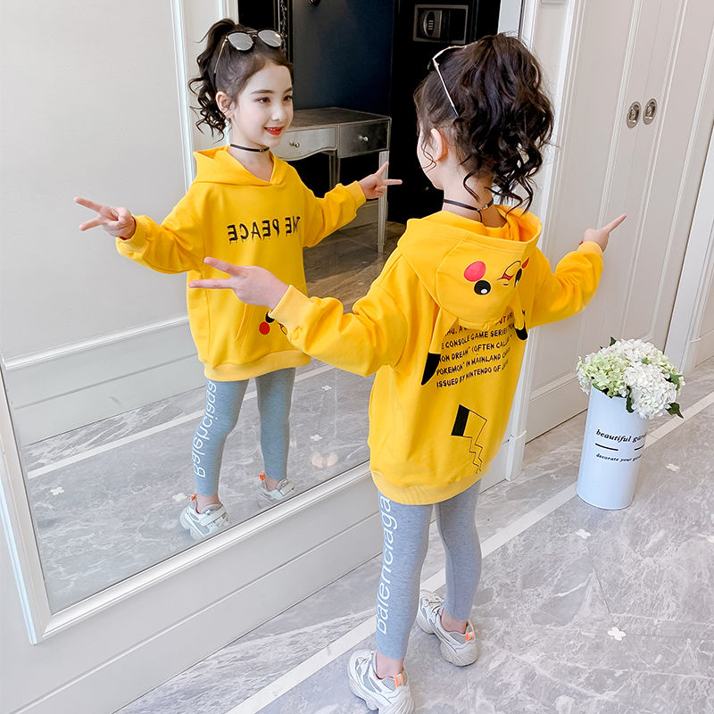 Girls spring clothing set children's clothing children's autumn clothing long-sleeved sweatshirt two-piece set for older children and girls casual and fashionable clothes