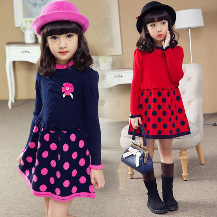 New girl's knitting dress net red princess skirt autumn and winter foreign style fairy thickened CUDA children's medium length version