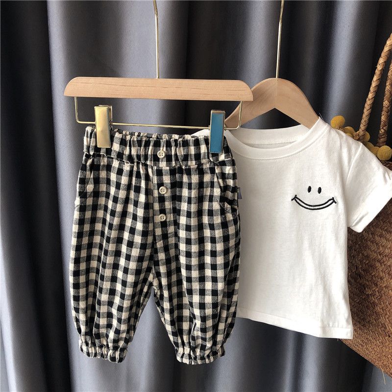 Boys' pants summer mosquito pants children's Harem Pants Boys' summer Plaid casual thin Capris