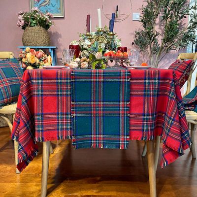 苏格兰格子布料餐桌布长方形家用桌布节日长方形桌布轻奢圣诞桌布