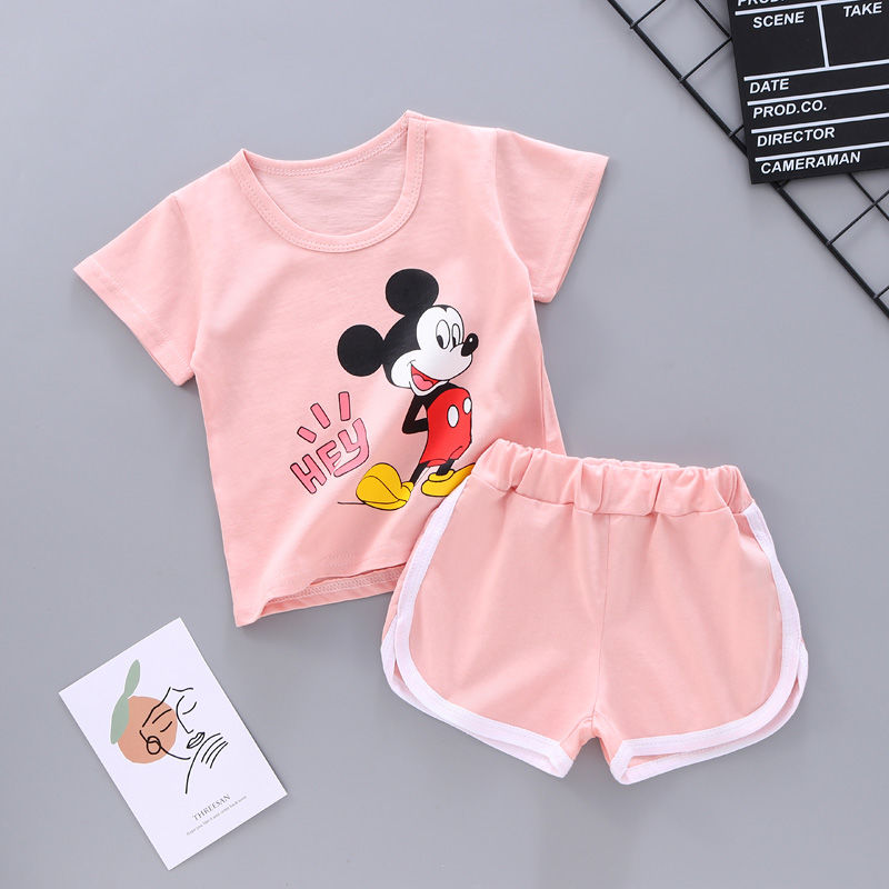 Children's short sleeve suit pure cotton boys and girls summer clothes baby clothes baby leisure sports two piece set fashion