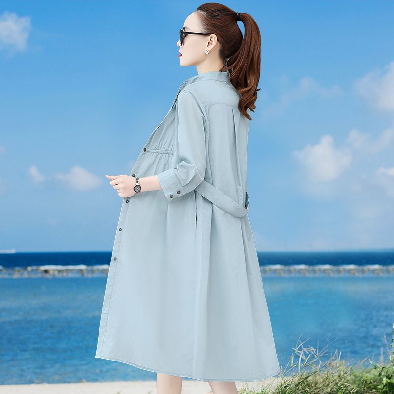 2023 summer new large size cardigan shirt mid-length sunscreen shirt Hepburn windbreaker thin coat women's fashion