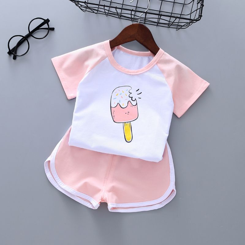 Children's short sleeve set pure cotton boys and girls summer wear children's clothes 1-3 years old baby's clothes two pieces of sports