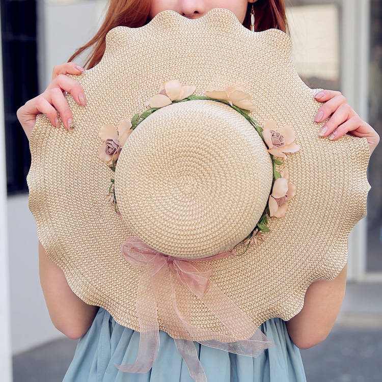 Hat female summer sun protection straw hat Korean student UV protection sun hat summer sun hat cool hat Beach Hat