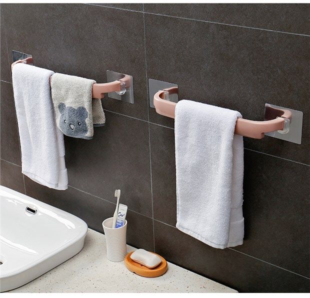 【浴室毛巾架】粘贴免打孔厨房单杆抹布挂架卫生间加厚毛巾杆置物架子