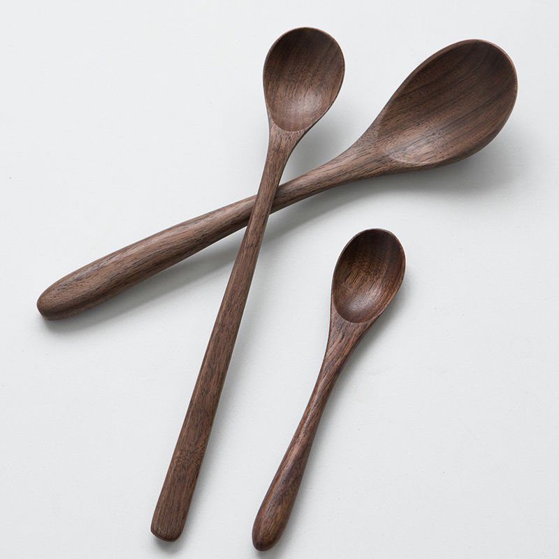 黑胡桃 木勺 原木勺子家用吃饭用木质长柄小勺创意日式木制搅拌勺