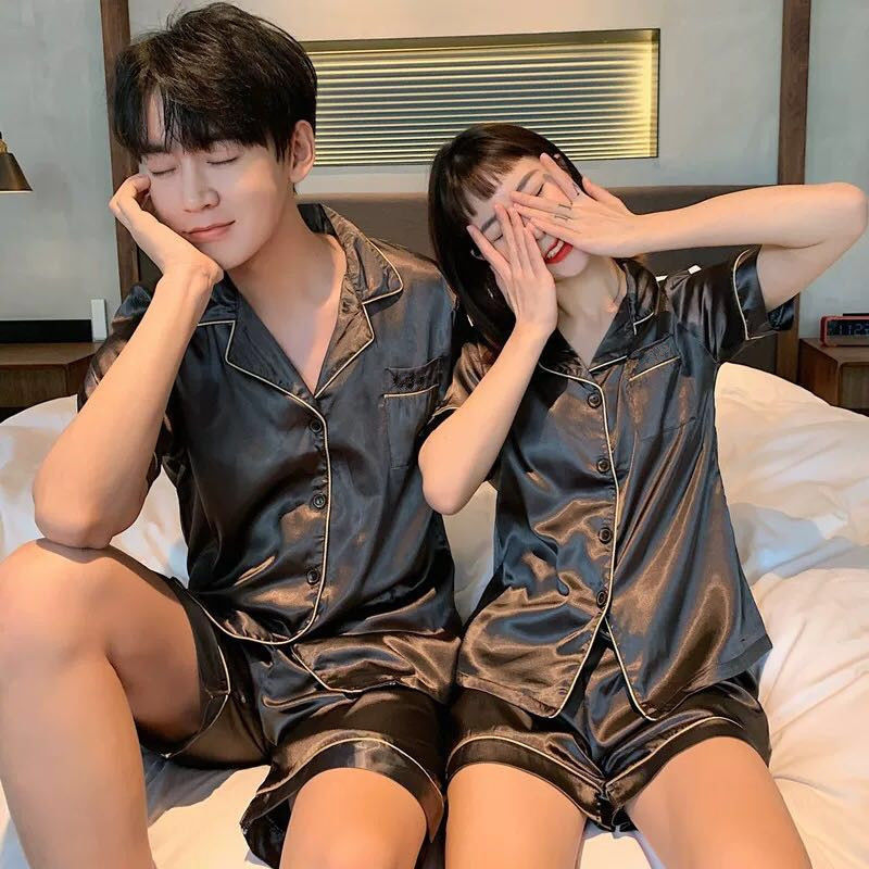 Pajamas men's and women's summer ice silk thin section Korean version of short-sleeved shorts youth summer plus size couple home service suit