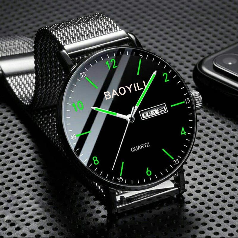 Full automatic watch men's waterproof double calendar steel band quartz Student Korean trendy star non mechanical watch