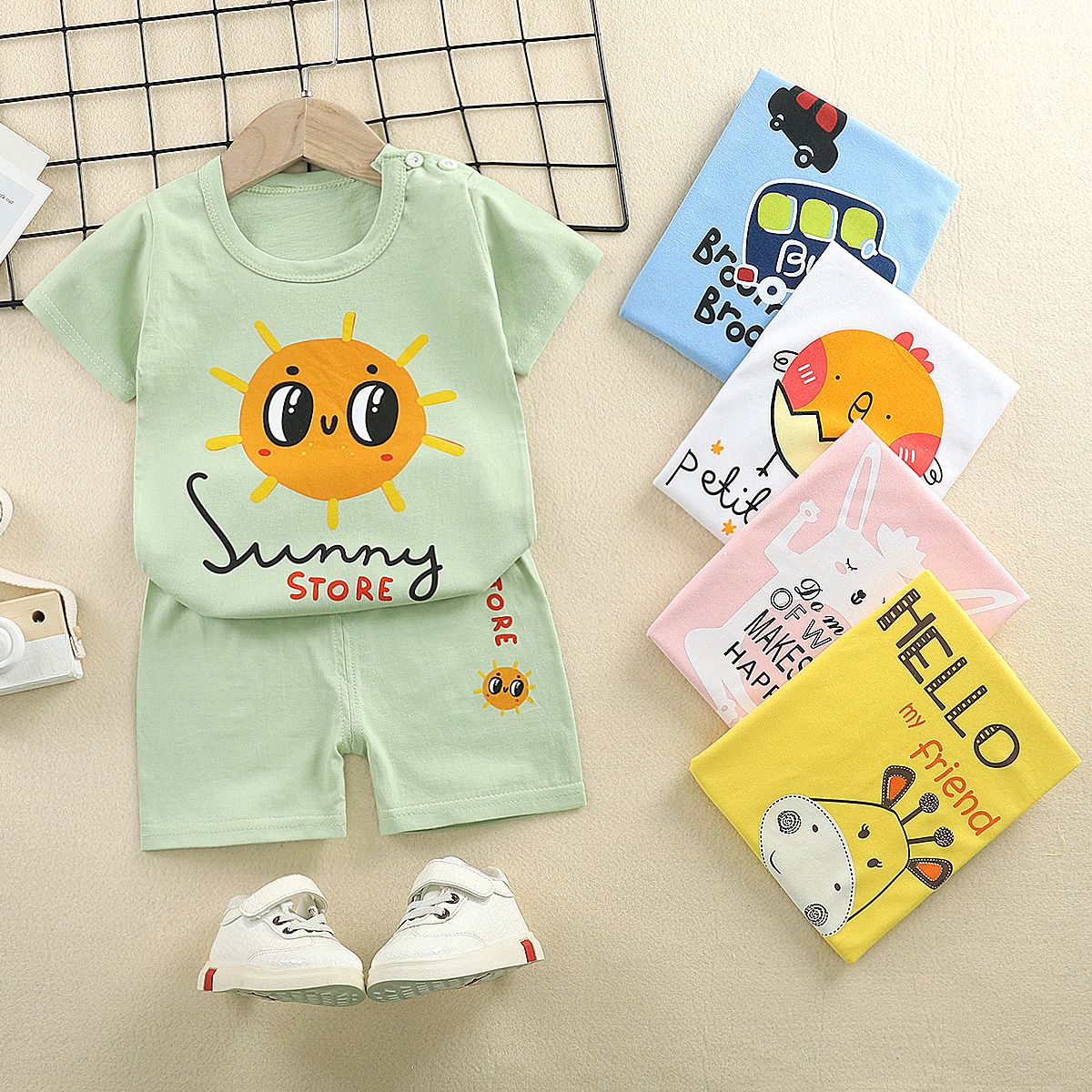 Children's short sleeve suit pure cotton baby T-shirt boys summer children's shorts baby clothes vest summer wear