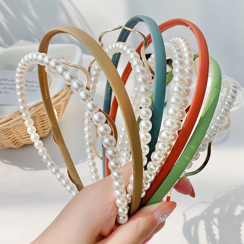 Three piece set ins wind super fairy pearl hair hoop frosted wave head hoop candy color simple and versatile headdress hair ornament women