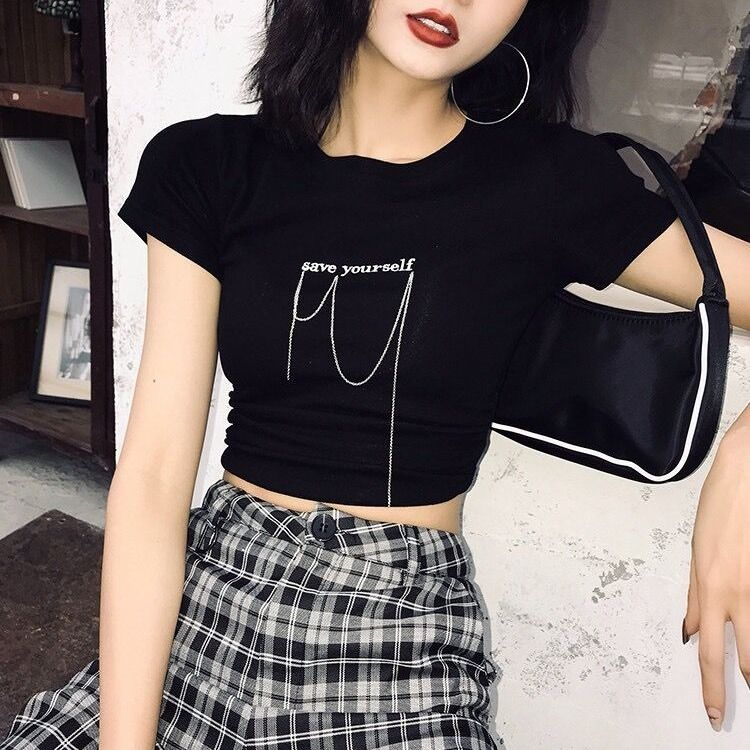 Niche design Hyuna short-sleeved short T-shirt women's tight-fitting high-waisted navel embroidery waist sexy top summer tide