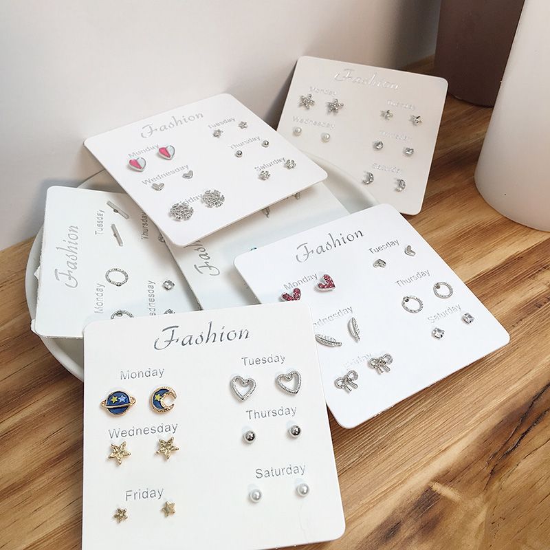 [six pairs of clothes] Korean version simple temperament Earrings weekly earrings for female students