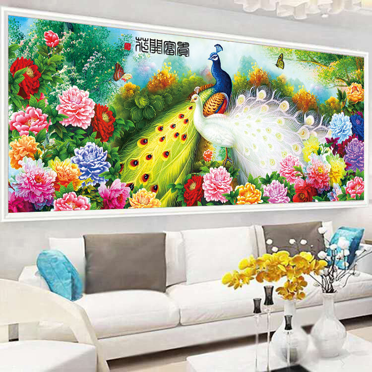 新款钻石画花开富贵满钻十字绣客厅大幅孔雀牡丹钻石绣贴钻画点钻