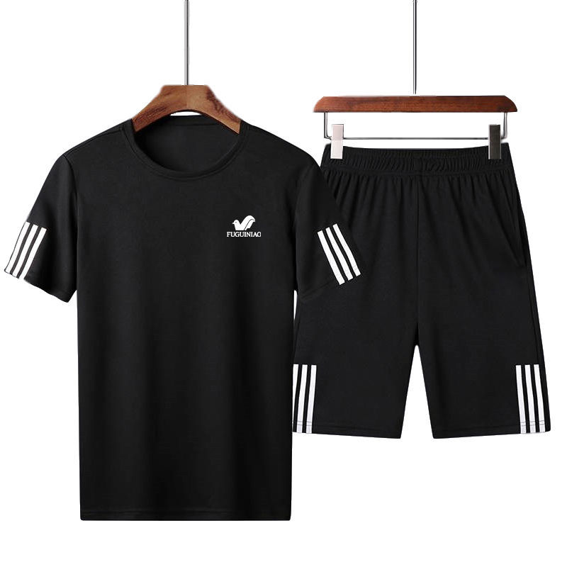[suit / top] summer men's leisure sports suit middle aged short sleeve T-shirt pants dad's wear