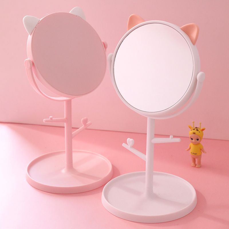 粉嫩少女心创意高清台式可旋转化妆镜桌面学生宿舍公主镜子梳妆镜