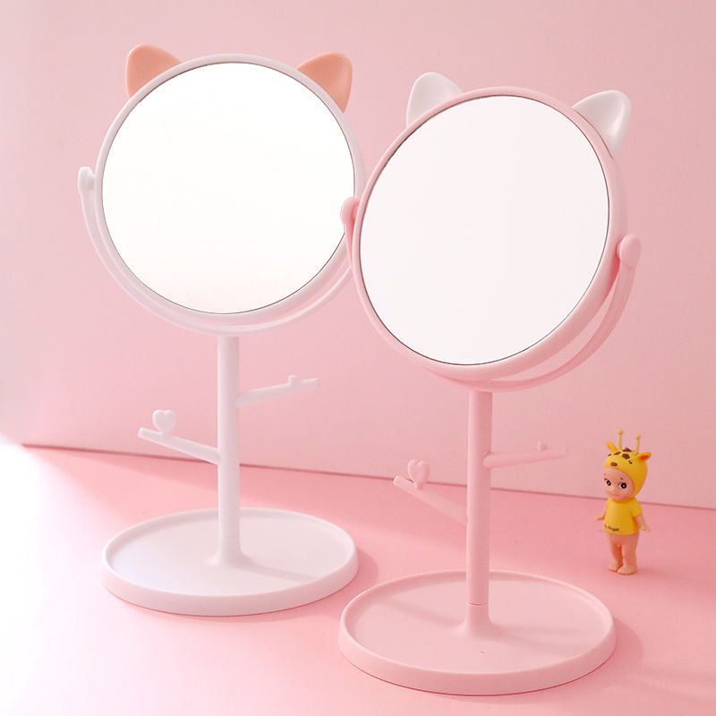 粉嫩少女心创意高清台式可旋转化妆镜桌面学生宿舍公主镜子梳妆镜
