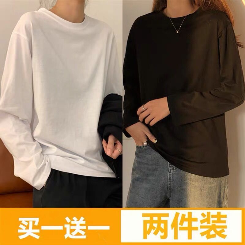 Round neck base shirt women's spring Korean retro style long sleeve T-shirt lazy casual fashion versatile solid color top