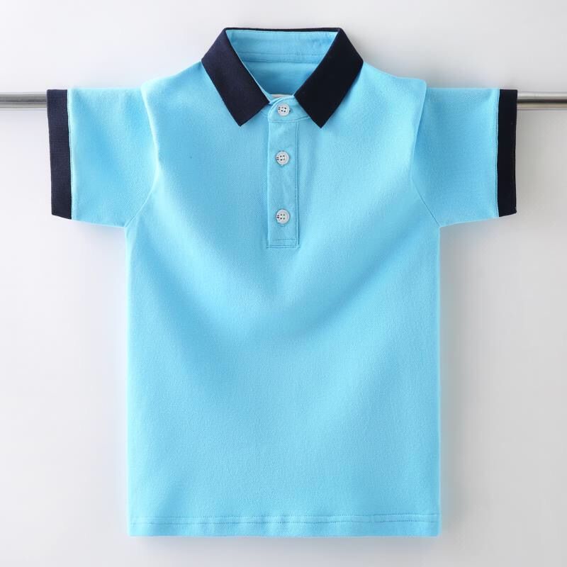 T-shirt collared school uniform summer short-sleeved middle and big children cotton short-sleeved solid color college handsome shirt collar t-shirt