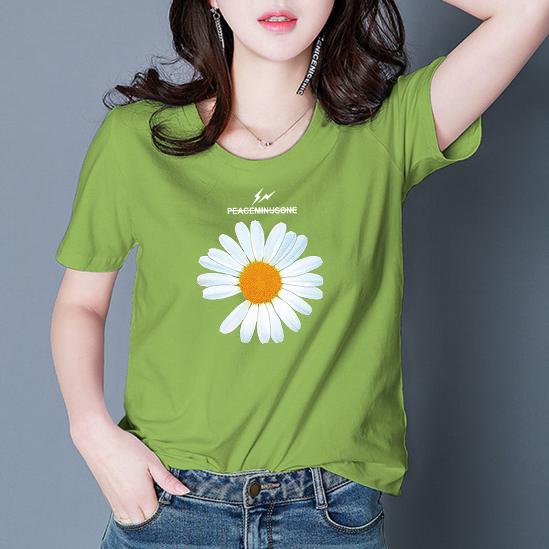 精梳棉彩色短袖t恤女寬鬆半袖2023新款簡約休閒百搭印花T恤女夏裝