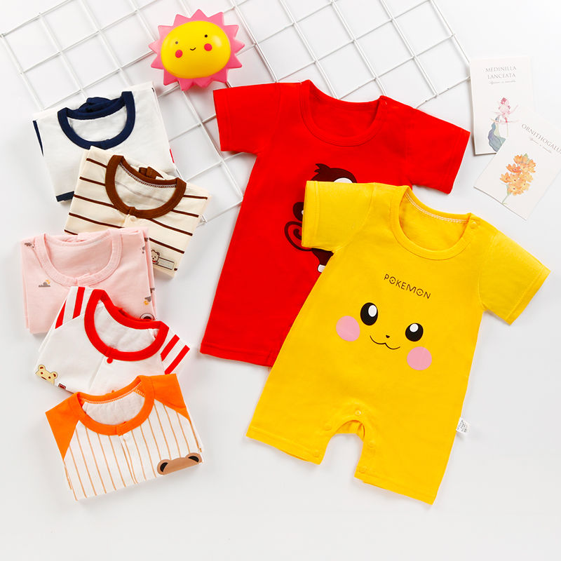 Baby clothes summer newborn baby short sleeve one piece clothes pure cotton thin hatsuit 0-2 years old summer children's climbing clothes