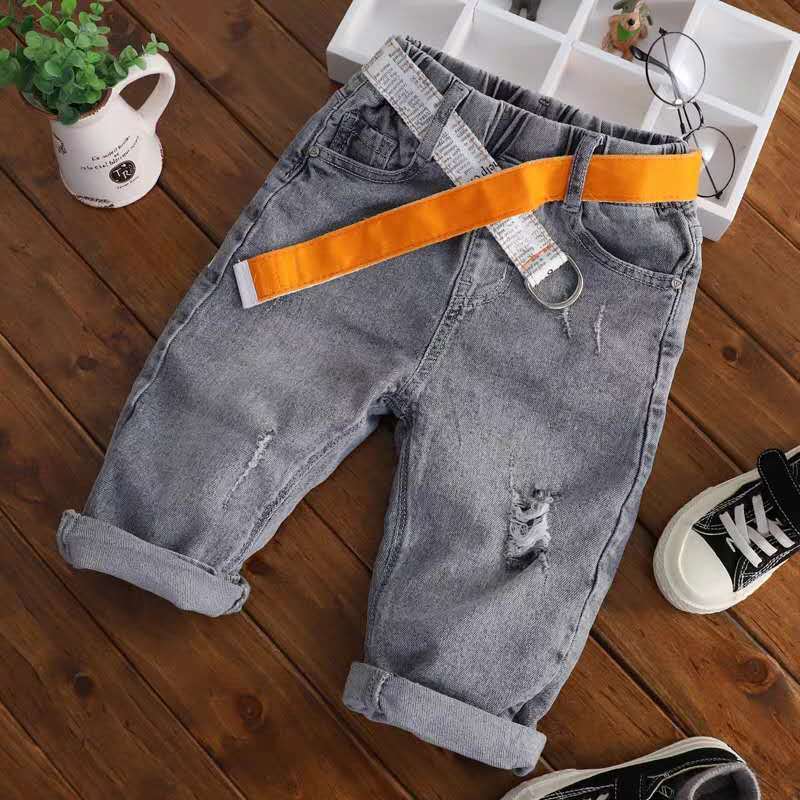 Boys' 2019 summer new soft denim pants children's Capris medium sized children's perforated shorts thin children's fashion