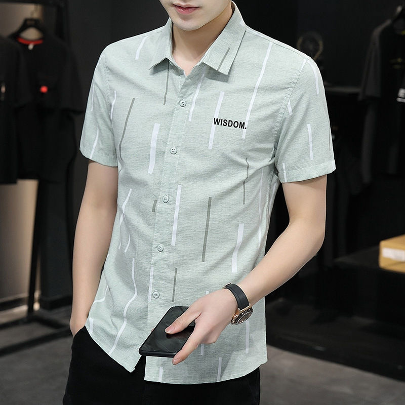 Short-sleeved shirt men's summer Korean style trendy handsome shirt business casual men's summer slim-fit clothes gray inch shirt