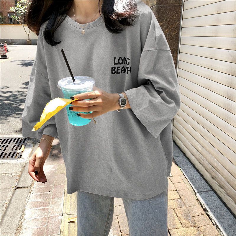 Half sleeve short sleeve female student Korean version trendy loose and versatile summer medium sleeve T-shirt