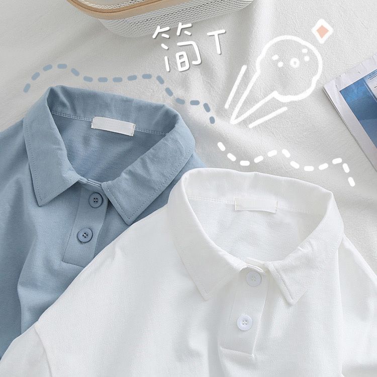 Japanese 2020 summer new sweet style solid loose cotton T-shirt women Polo Shirt Short Sleeve Top versatile Art