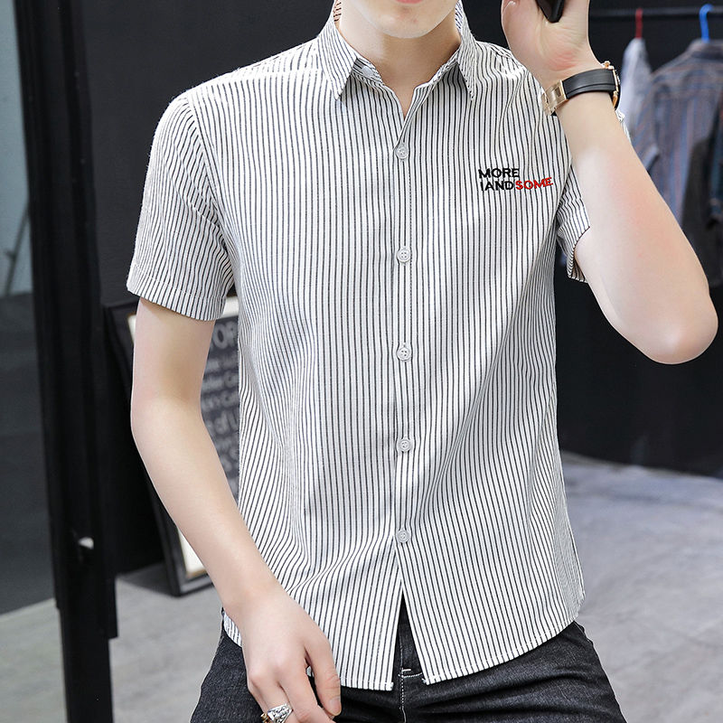 New summer short-sleeved shirt men's Korean style casual personality color shirt trend men's business slim shirt