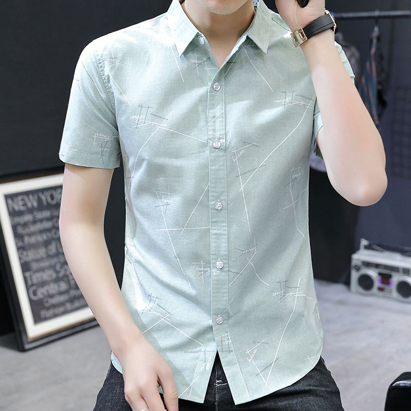 New summer short-sleeved shirt men's Korean style casual personality color shirt trend men's business slim shirt