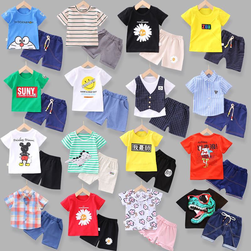 Children's wear boys' new girls' two pieces of short sleeves children's summer clothes baby's Half Sleeve T 桖 0-7