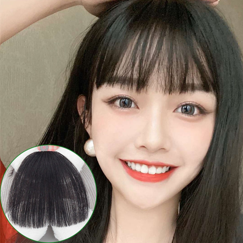漫画刘海圆脸空气刘海假发女真发齐平刘海假发片网红一刀齐假刘海