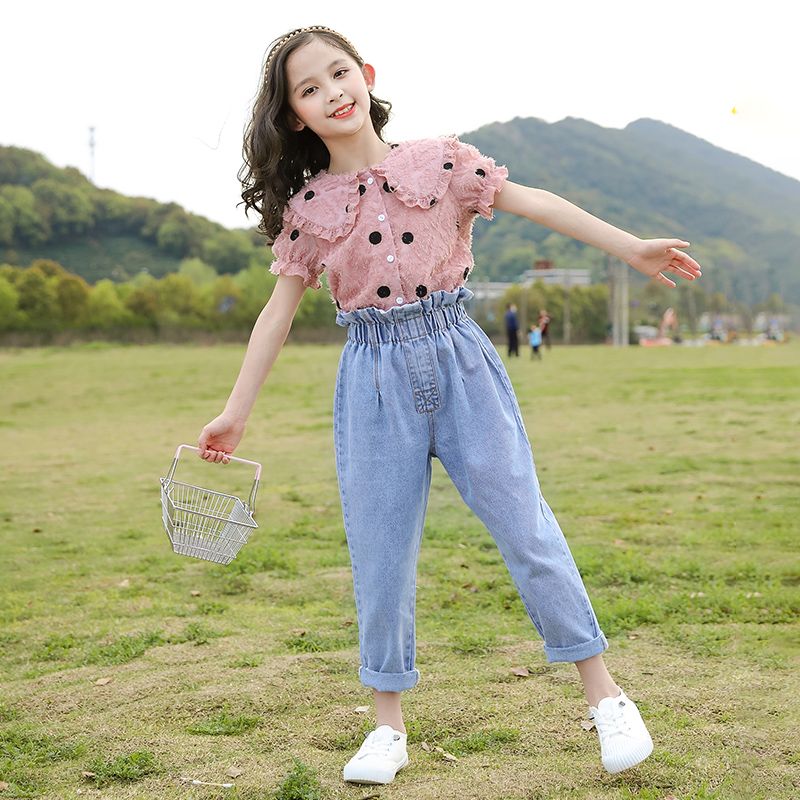 Girls' suit summer fashion 2020 new fashion for middle school children and big children fashion 12 girls and children's Summer online red two piece sets