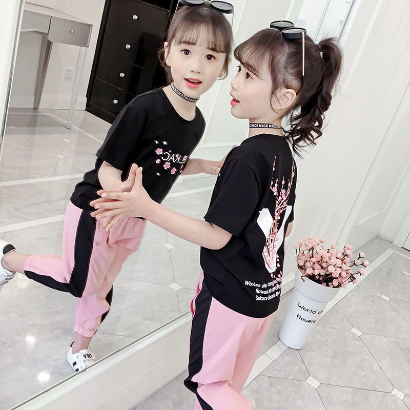 女童夏装套装2020新款韩版大儿童夏季运动时髦洋气短袖两件套潮衣