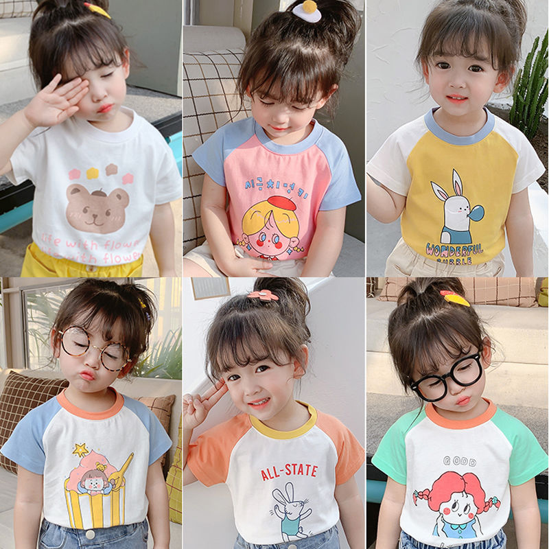 Girls' short sleeve T-shirt pure cotton foreign style new summer clothes children's baby summer Korean fashionable top