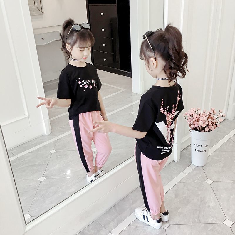 女童夏装套装2020新款韩版大儿童夏季运动时髦洋气短袖两件套潮衣