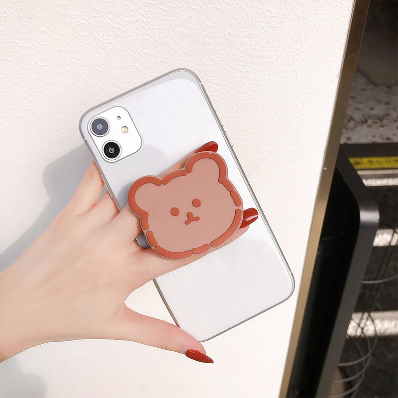 韩国卡通指环懒人手机伸缩支架女新款可爱微笑熊笑脸卡通折叠支架