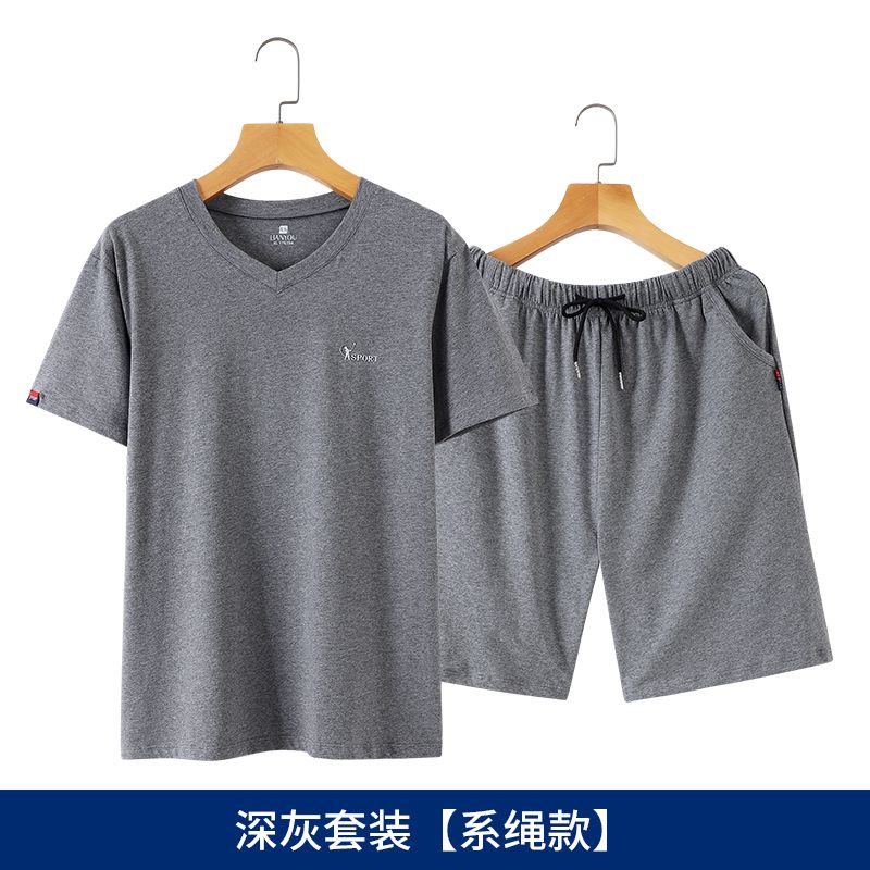 Men's summer short sleeve shorts suit solid color pajamas