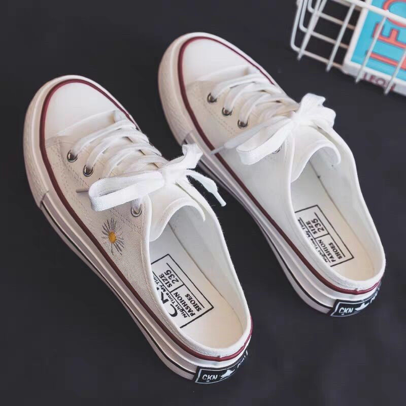 Small daisy half slipper canvas shoes women's spring and summer 2020 new student Korean version