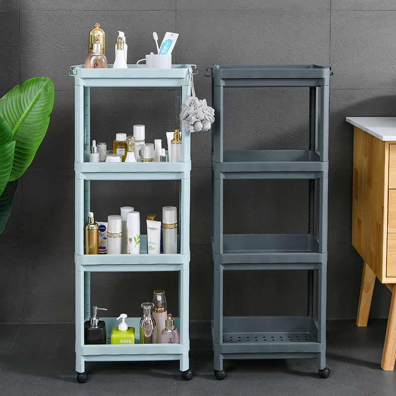 Movable slotted shelf kitchen products household toilet floor type slot trolley storage rack