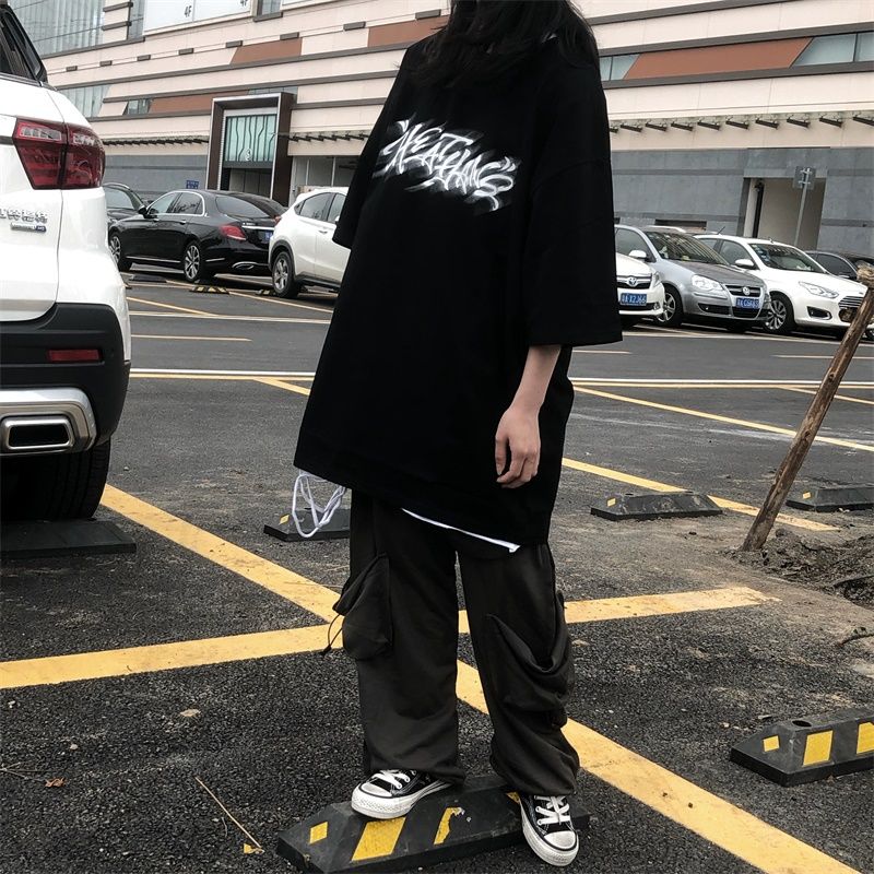 Simic T-Shirt New Retro Hong Kong style letter print high street hip hop Street Abstract men's and women's short sleeves