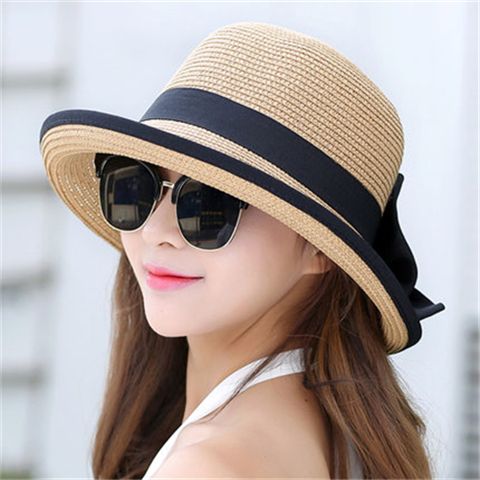 帽子女新款防晒遮阳草帽韩版百搭太阳帽夏季洋气网红可折叠沙滩帽