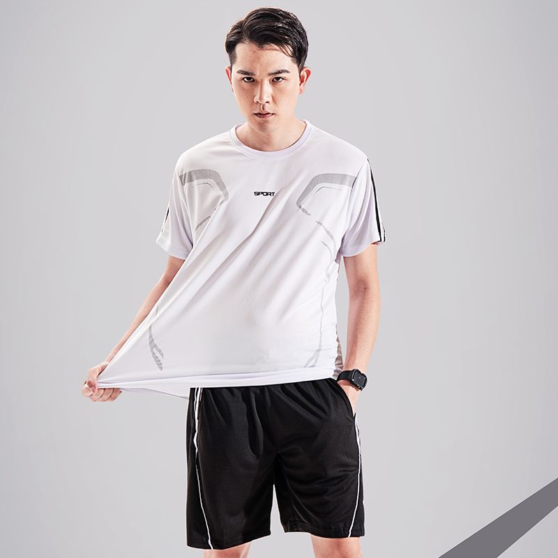 Summer sportswear men's two-piece fitness running casual short-sleeved men's training large size breathable quick-drying sports suit