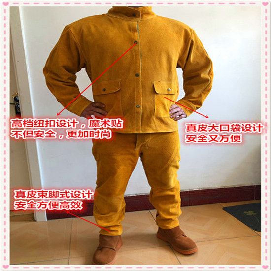 Cowhide welding suit welder's anti scald leather coat high temperature welding protective clothing flame retardant heat insulation welding leather pants