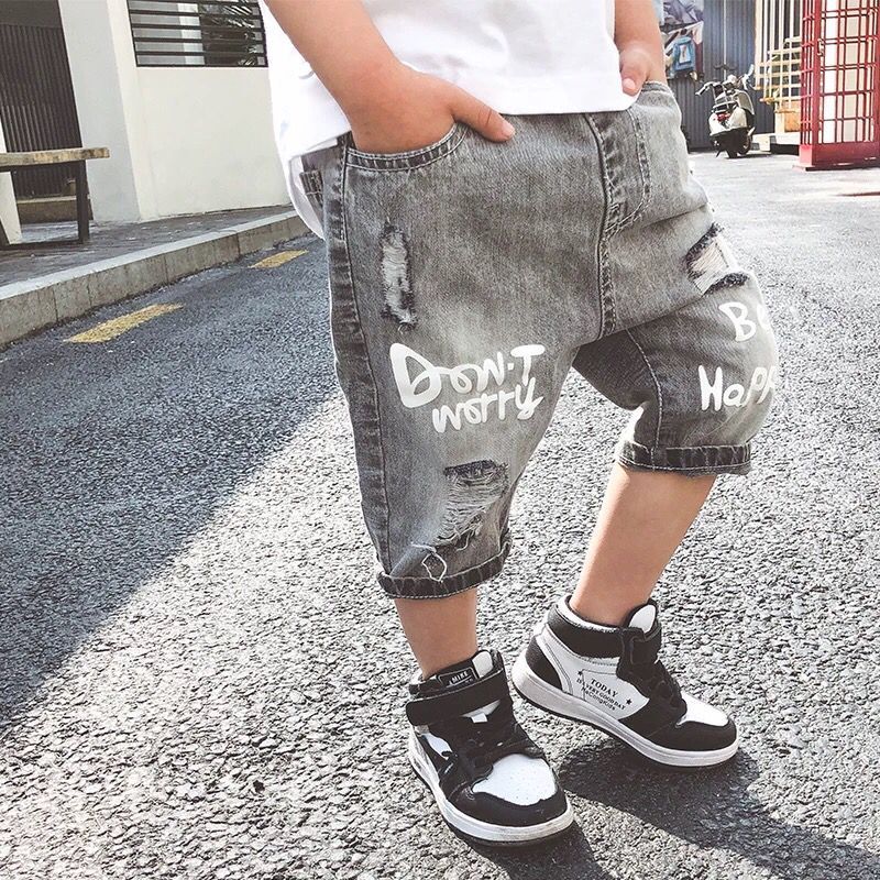 Boys' denim shorts foreign style thin boys' summer Capris summer children's pants baby Korean fashionable pants